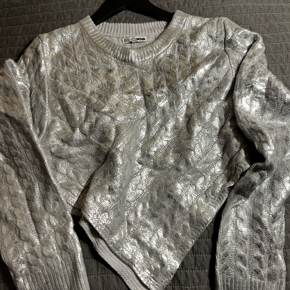 Fashion Nova Metallic Silver Sweater
